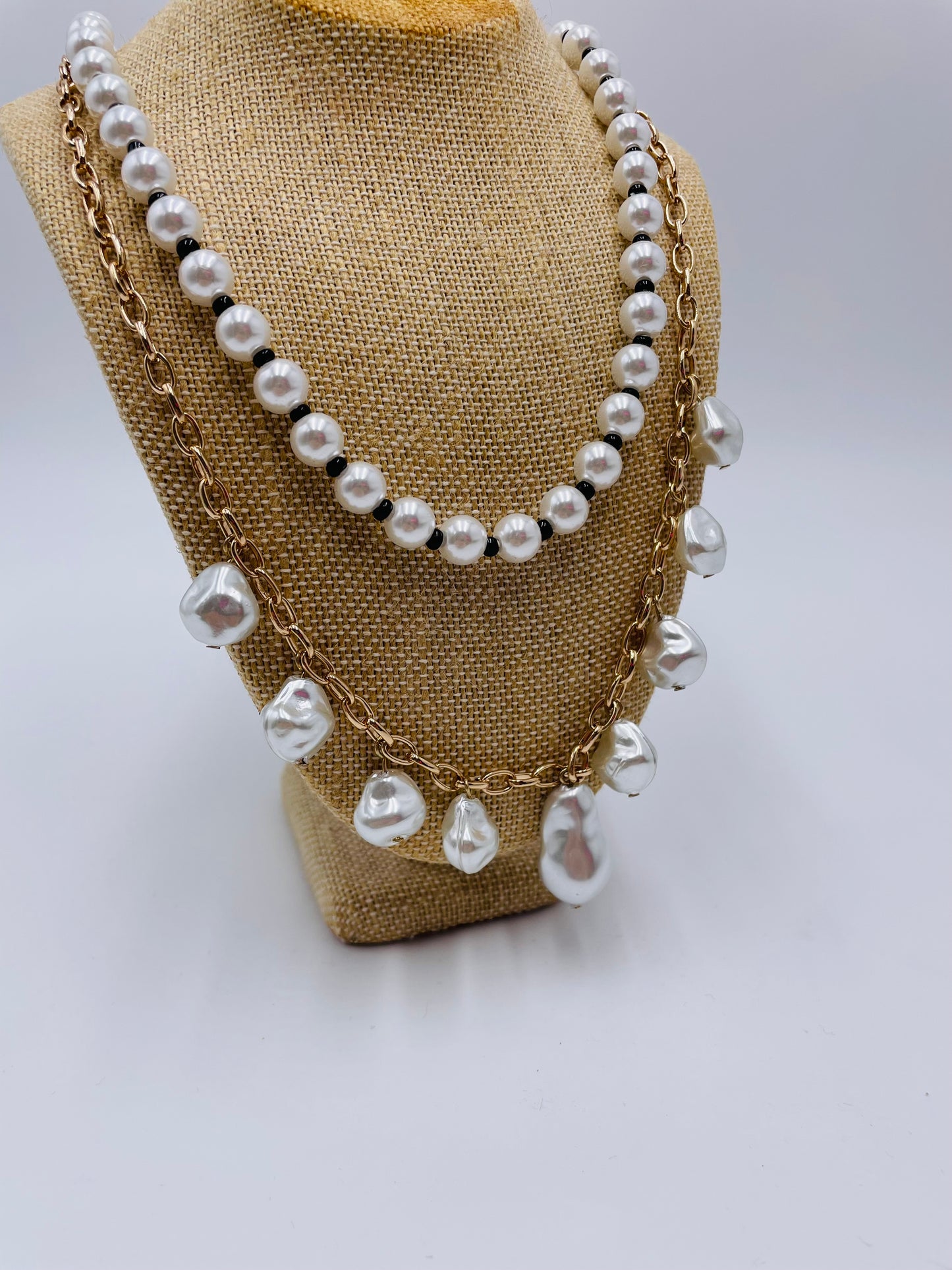 Black + White Pearl Stack Necklace